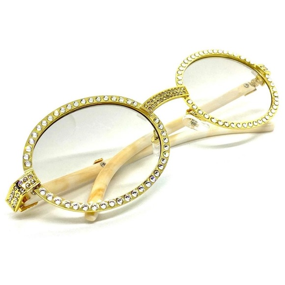 Rhinestone Sunglasses Clear Eyeglasses Marble Arms Elegant Men Street Glasses‎ - Picture 1 of 8